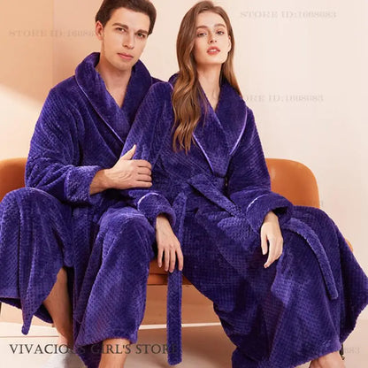 Thicken Flannel Women Long Robe Home Dress Autumn Winter Warm Couple Sleepwear Bathrobe Plush Coral Fleece Lounge Wear Negligee