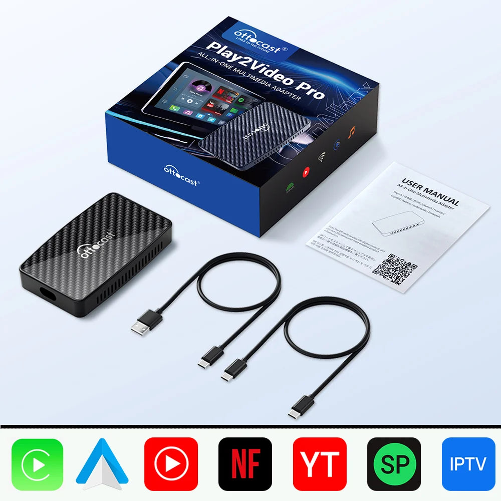 OTTOCAST Play2Video Pro Wired to Wireless CarPlay Android Auto Adapter TV Video AI Box for Youtuber for Netflix Car Accessories