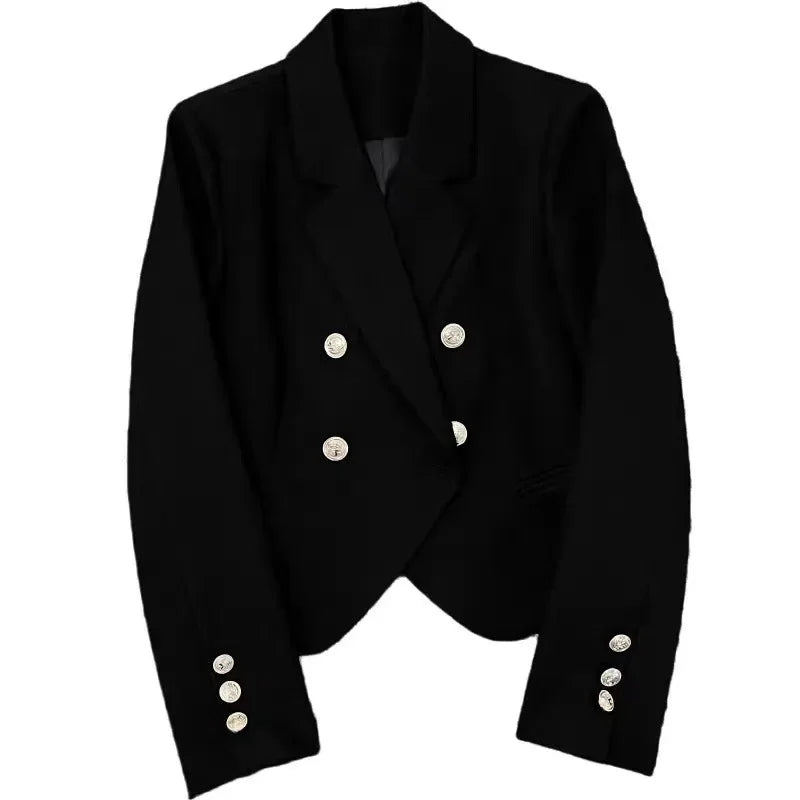 Casual Black Women's Small Suit Jacket 2025 New Spring Autumn Korean Design Sense Polyester Fiber Full Sleeve Solid Color