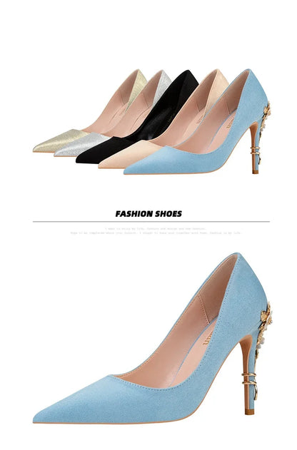 EtherealBe Elegant Blue Flower Embellished Women's Heels