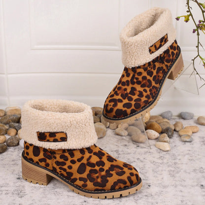 Winter Snow Boots for Women Warm Comfortable Women's Boots Mid-length Thick-heeled High-heeled Women's Cotton Shoes Botas Mujer