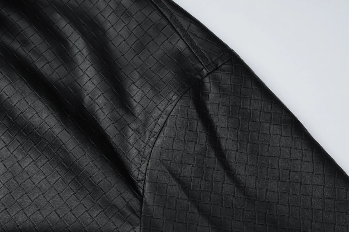 Dulzura 2025 Autumn Fashion Casual Turn-Down Collar Long Sleeve Zipper Slim Woven Leather Jacket Party Club Street Style Clothes