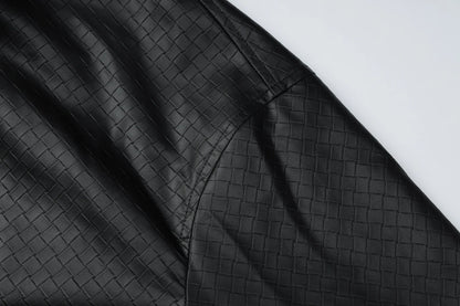 Dulzura 2025 Autumn Fashion Casual Turn-Down Collar Long Sleeve Zipper Slim Woven Leather Jacket Party Club Street Style Clothes