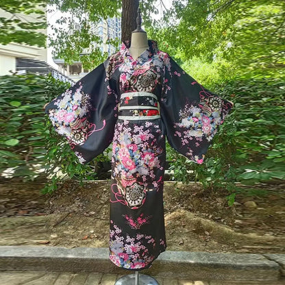 Cosplay Costume Traditional Japanese Kimono Japanese Style Printed Floral Sakura Girl Kimono Dress Elegance Asian