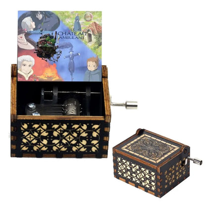 Merry Christmas Music Box Wooden Antique Carved Hand Cranked Classic Theme Music for Birthday Party Gifts Family Decoration