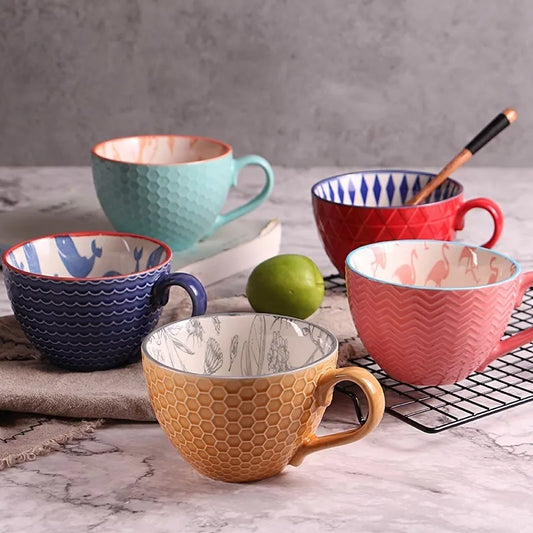 Hot Sale Colorful Ceramic Hand Painted Coffee Mugs Cup Creative Vintage Cafe Bar Drinkware Personality Breakfast Set Tea Mug