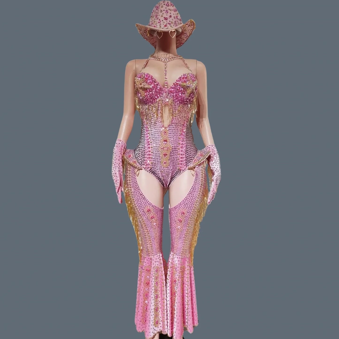 Women Sparkly Rhinestone Red Bodysuit 4Pieces Set Nightclub Party Stage Show Outfit Cabaret Carnival Showgirl Sexy Wear Hongding