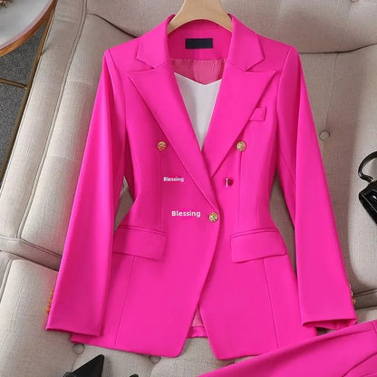 Elegant Women's Fashionable White Western-Style Suit Zihongsuitsuit High-End Business Attire Long-Pants Set For Special Occasion