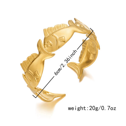 Exaggerated Metal Shell Starfish Flower Bangles Bracelets For Women Men Stainless Steel Fish Bow Heart Open Cuff Bangle Jewelry
