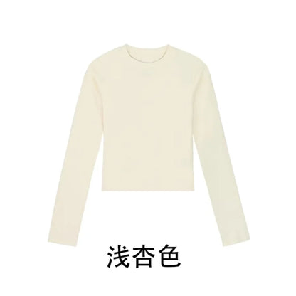 Cotton O Neck Long Sleeve Shirt Women Sexy Cropped Tops 2025 Autumn Black Casual Skinny Slim Basic Woman T Shirts White Clothing