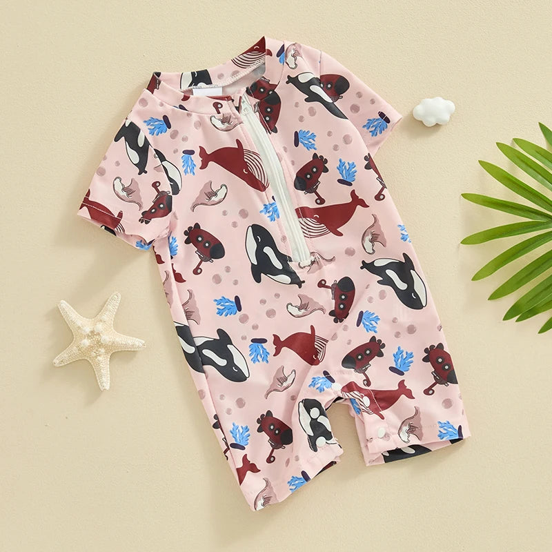 Citgeett Summer Kids Boys Short Sleeve Swimsuit Print Ziper Swimwear Bathing Suit Romper Clothes