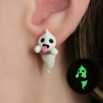 Cute Halloween ghost earrings for women with glow-in-the-dark feature and playful design