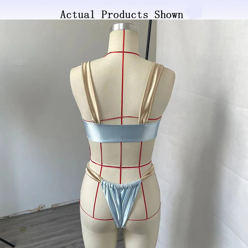 BEACHCICI Women's Bikini Two Set Sexy Elegant Suspender High Waist Contrast Color Lace Up Pleated Thong Vacatio Beach Swimsuit