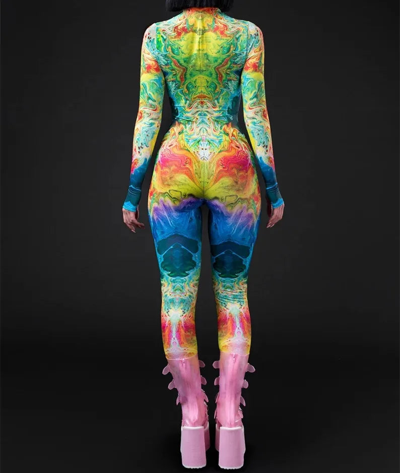 Cosplay Costume Female Woman Sexy Suit Color Element Blue Muscle Halloween Bodysuit Adults High-waisted Sports Jumpsuit