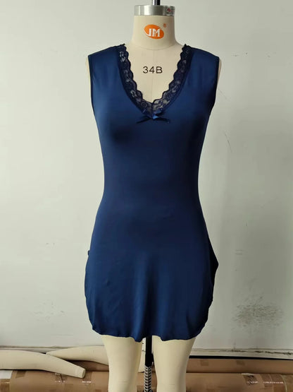 Fashion Casual Nightdress American Spice V-neck Sleeveless Dress Can Be Worn Outside The Home Wear Night Wear
