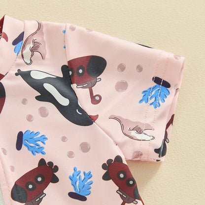 Citgeett Summer Kids Boys Short Sleeve Swimsuit Print Ziper Swimwear Bathing Suit Romper Clothes