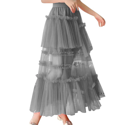 Skirts For Party 2024 Women's Long Summer Tulle Skirt Elegant High Waist Cocktail Party Wedding Flared Hem Dance Skirt for Girls