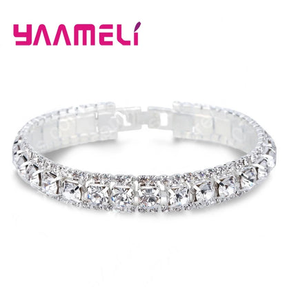 Top Sale 925 Sterling Silver Color Bracelet Full AAA Zircon Austrian Crystal Femme Women Link Chain Jewelry Bangles 14 Colors