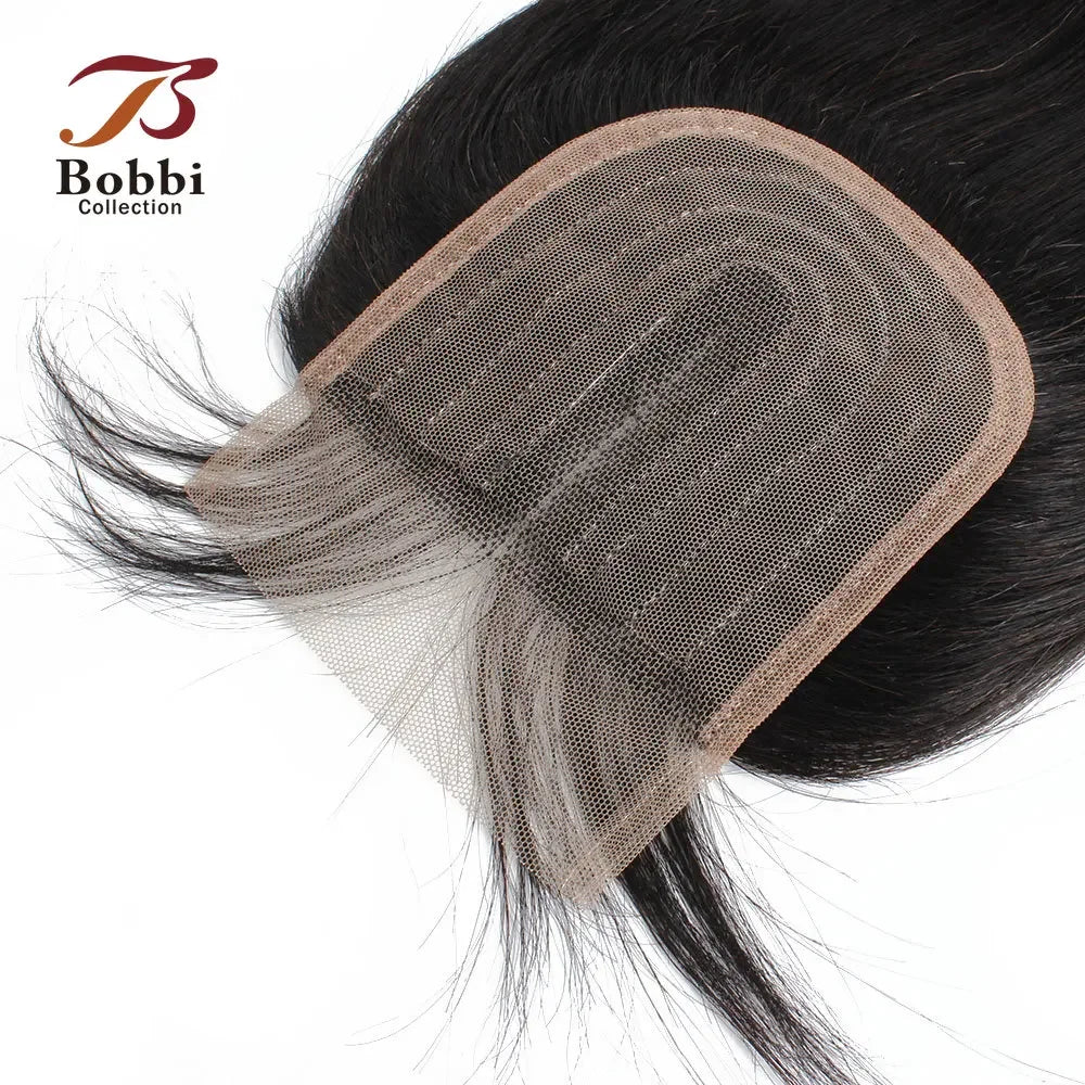 Straight 4x4 T Lace Closure Natural Black Brown Honey Blonde Indian Remy Human Hair Middle Part 10-20 inch Bobbi Collection
