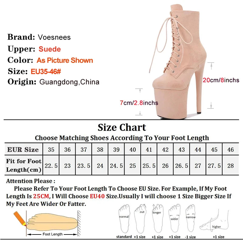 20CM Women ANKLE Boots 2025 Spring/Autumn Platform Red Flock High Heels Round Toe Thick Bottom Side Zipper Short Boots Female