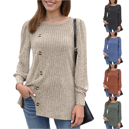 Autumn Elegant Trendy Long Sleeve Comfortable Ladies Top Casual Women's Pullover Simple Design Daily Solid Color Dress up