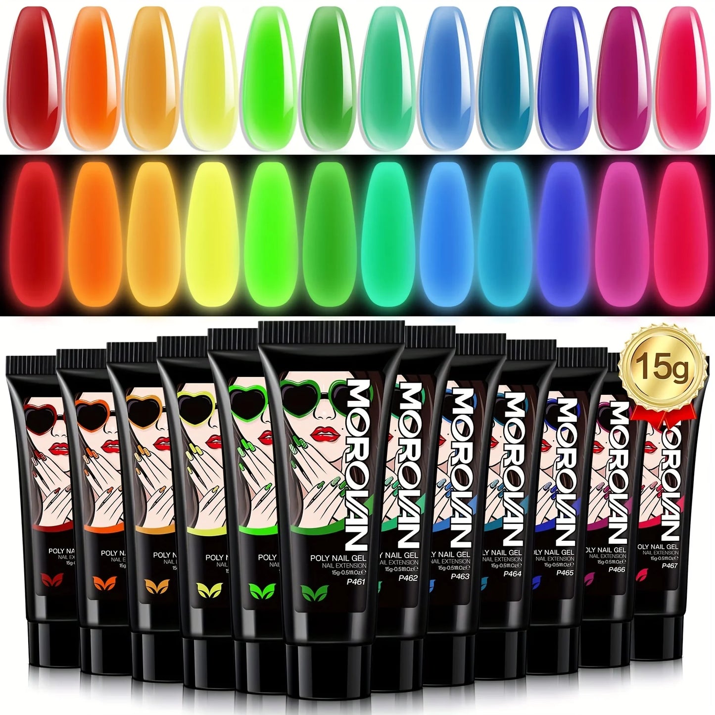 12 kinds of candy colored Poly, equipped with pure Poly gel and glitter Poly, nail gel is suitable for all season women's partie