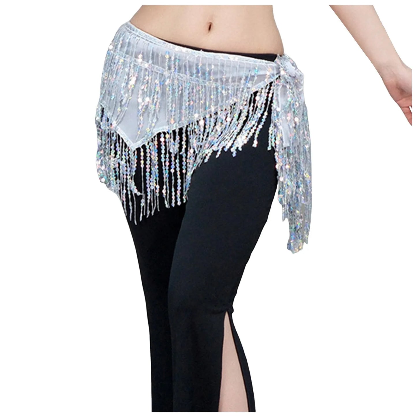Belly Dance Skirts for Women Midi Length Women Belly Dance Training Waist Chain Short Wrap Hip Skirt With Sequin Fringe Skirts
