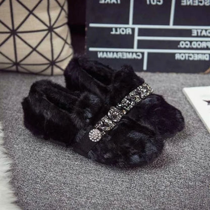 2025 New Fashion Women's Snow Boots Imitation Mink Hair Autumn and Winter Plus Cotton Wool Shoes Large Thick Sole Cotton Shoes