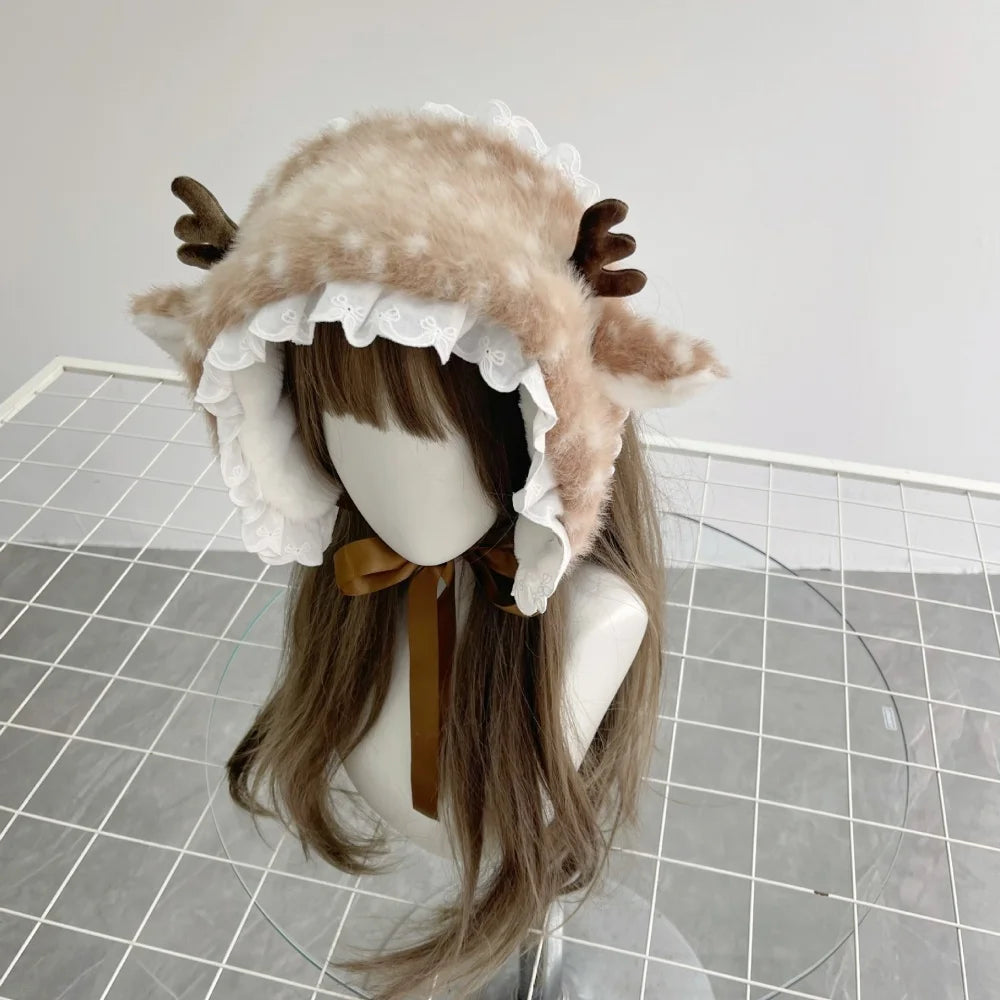Winter Harajuku Elk Plush Scarf Christmas Gift Padded Warm Scarf Antlers Hairband Cosplay Cute New Year decoration Accessories