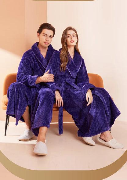 Thicken Flannel Women Long Robe Home Dress Autumn Winter Warm Couple Sleepwear Bathrobe Plush Coral Fleece Lounge Wear Negligee