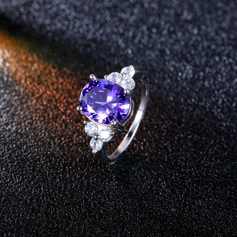 Women's Jewelry Silver Color Ring AAAAA Mysterious Purple Zircon Oval Ring Wedding Jewelry Party Gift