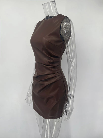 Tossy PU Sexy Fashion Maxi Dress For Women High Waist Sleeveless Slim Patchwork Solid Skinny Streetwear Female Bodycon Dress New