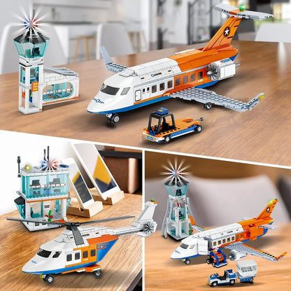 HOGOKIDS City Passenger Airplane Building Set-STEM 3 in 1 Airport Toy with Baggage Truck Radar Tower Shuttle Bus for Kid6+ Adult