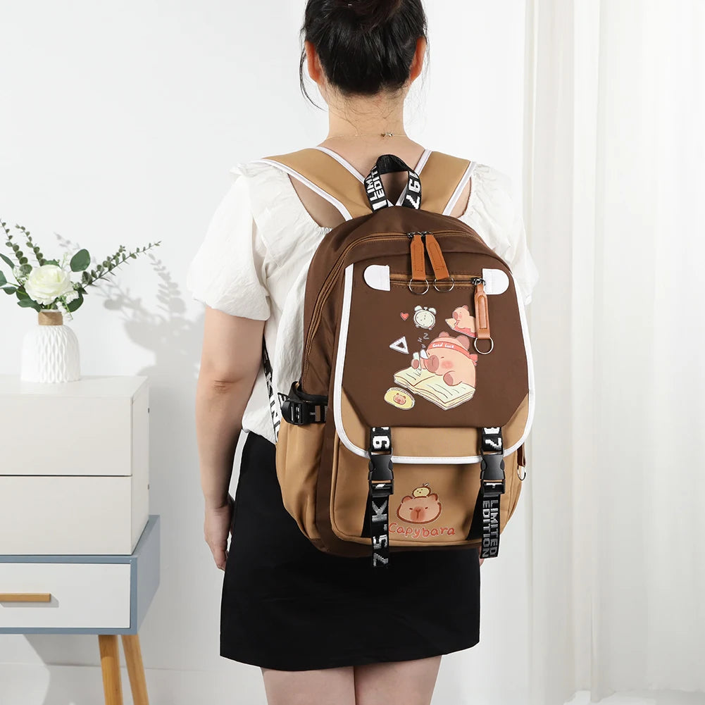 Capybara Book Bag with 1 Main Compartment for Girls Boys Laptop Backpack Zipper School Bag Rucksack Gifts for Capybara Lovers
