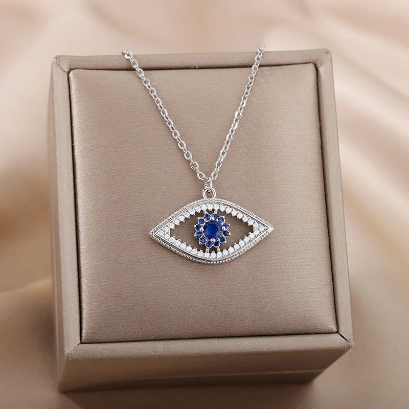 Zircon Evil Eye Necklaces for Women Stainless Steel Sun Pendant Chain Collier Necklace Fashion Turkey Eyes 2023 Goth Jewelry