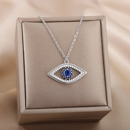 Zircon Evil Eye Necklaces for Women Stainless Steel Sun Pendant Chain Collier Necklace Fashion Turkey Eyes 2023 Goth Jewelry