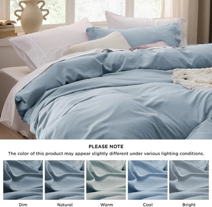Mineral Blue Duvet Cover Queen Size - Soft Prewashed Set, 3 Pieces, 1 Duvet Cover 90x90 Inches with Zipper Closure and 2