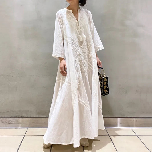 Elegant Loose-fit Vintage A- line Dress For Women New Summer 2024 Japanese Style Single Shoulder Strap Dresses