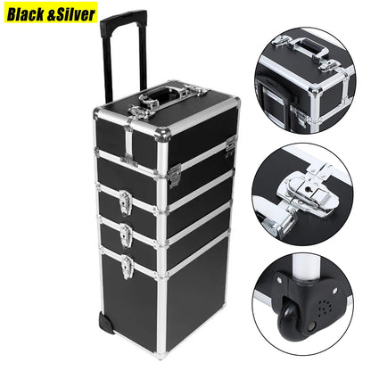 4 in 1 Trolley Make Up Case Cosmetic Nail Hairdressing Beauty Vanity Trolley Rolling Train Case Large Capacity Luggage Bag