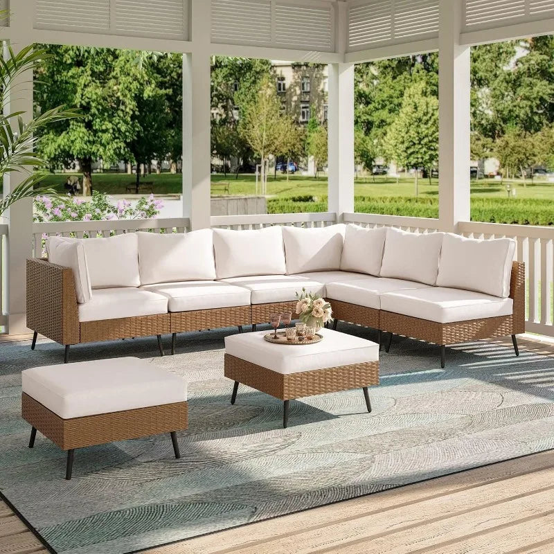 LAUSAINT HOME Outdoor Patio Furniture, 8 Piece Outdoor Sectional Sofa PE Rattan Wicker Patio Conversation Sets