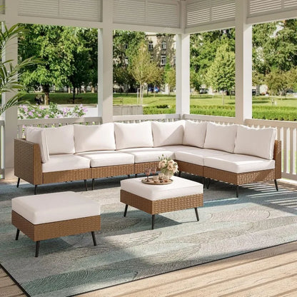LAUSAINT HOME Outdoor Patio Furniture, 8 Piece Outdoor Sectional Sofa PE Rattan Wicker Patio Conversation Sets