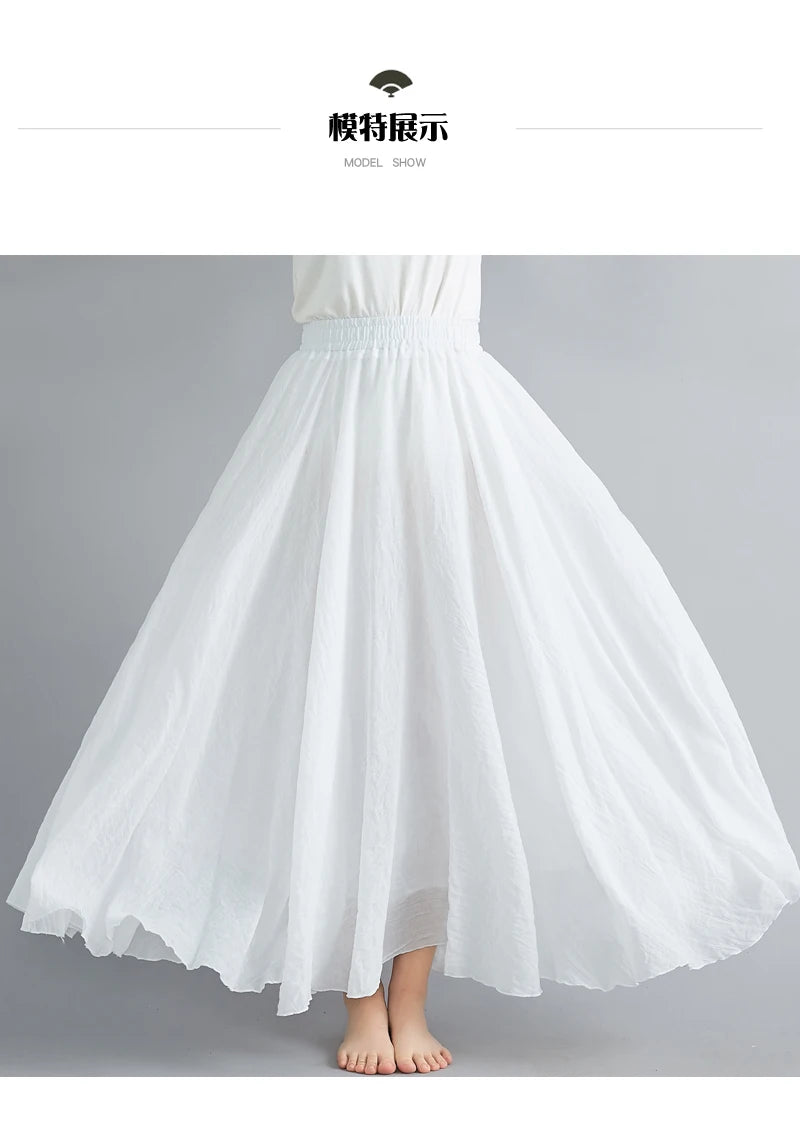 Fashion Solid Cotton Linen Women Skirts Maxi Elegant Harajuku Saia Casual Loose Long Skirt Ladies Clothes Faldas Ropa Mujer