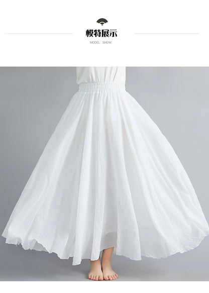 Fashion Solid Cotton Linen Women Skirts Maxi Elegant Harajuku Saia Casual Loose Long Skirt Ladies Clothes Faldas Ropa Mujer