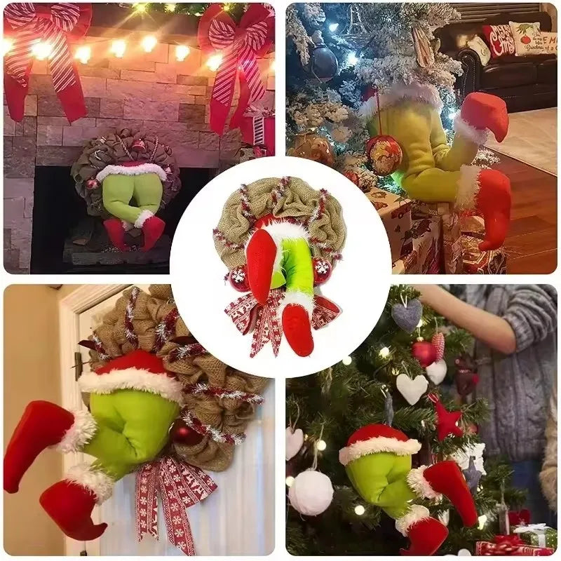 Christmas Thief Wreath，Christmas Elf Leg Wreath， Christmas Burlap Wreath， Holiday Decoration
