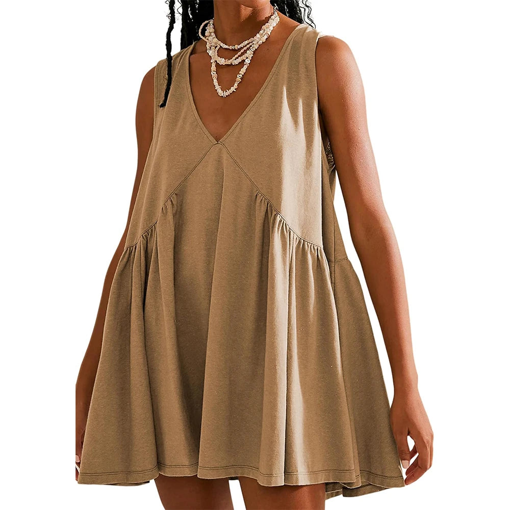 Womens Summer Sleeveless Mini Dress Casual Loose V Neck Sundress with Pockets 2025