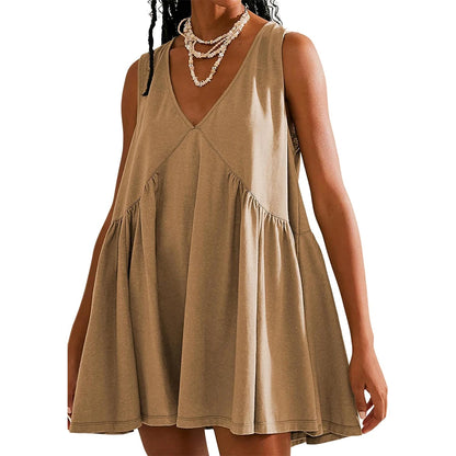Womens Summer Sleeveless Mini Dress Casual Loose V Neck Sundress with Pockets 2025