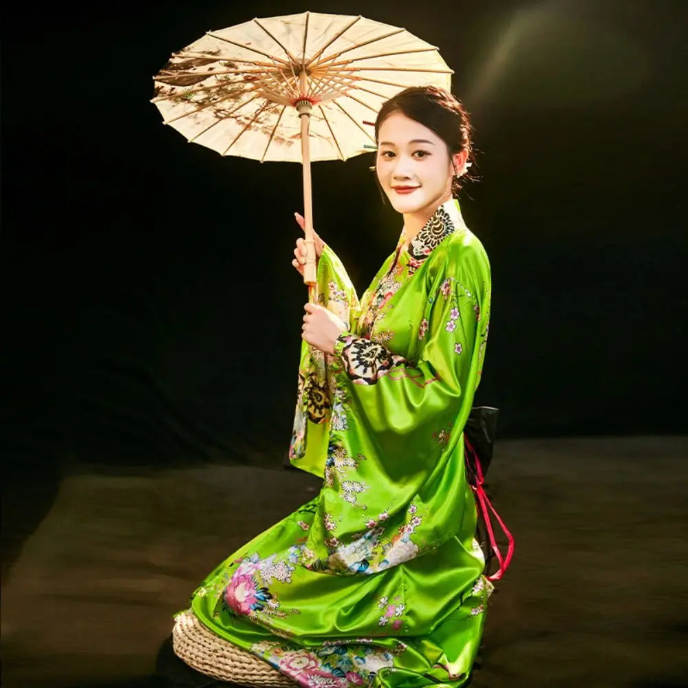 Cosplay Costume Traditional Japanese Kimono Japanese Style Printed Floral Sakura Girl Kimono Dress Elegance Asian