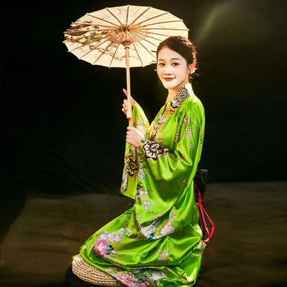 Cosplay Costume Traditional Japanese Kimono Japanese Style Printed Floral Sakura Girl Kimono Dress Elegance Asian