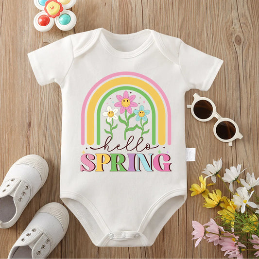 Spring Is Coming Print Pure Cotton Bodysuit Comfortable Onesie Cloths for Baby Jumpsuit for 0 To 12 Months Newborn