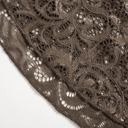 Spring  Sexy V-Neck Lace Dress with Pleated Edge See-through Short Skirt for Women European And American Cross-Border Fashion